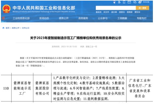 箭牌家居入选2023年度智能制造示范工厂引领卫浴行业数字化未来(图1)