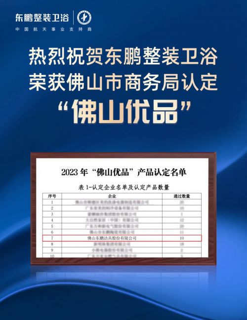 权威认定品质保障东鹏整装卫浴入围2023“佛山优品”产品认定名单(图1)